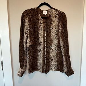 Parker Brown and Cream Silk Snake Print Blouse Medium